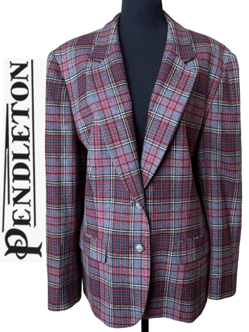 70s/80s Pendleton Tartan Plaid Wool Blazer Pockets Lined Vintage Size 18
